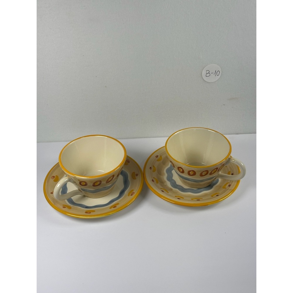 Vintage F.A.C.A.L. Italy Ceramic Cup & Saucer Set of 2 Hand Painted Storage B-10